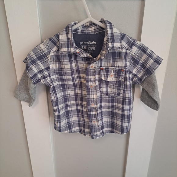 Genuine Baby by OshKosh Plaid Button-Down Shirt with Layered Sleeves Size 6M - Picture 1 of 3